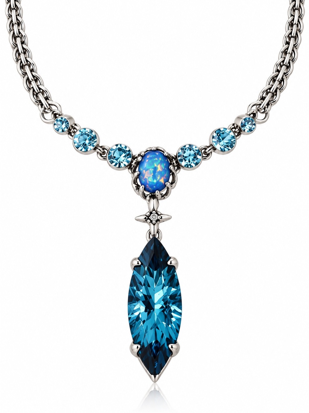 Givenchy Silver Tone Blue Crystal Drop Pendant Necklace